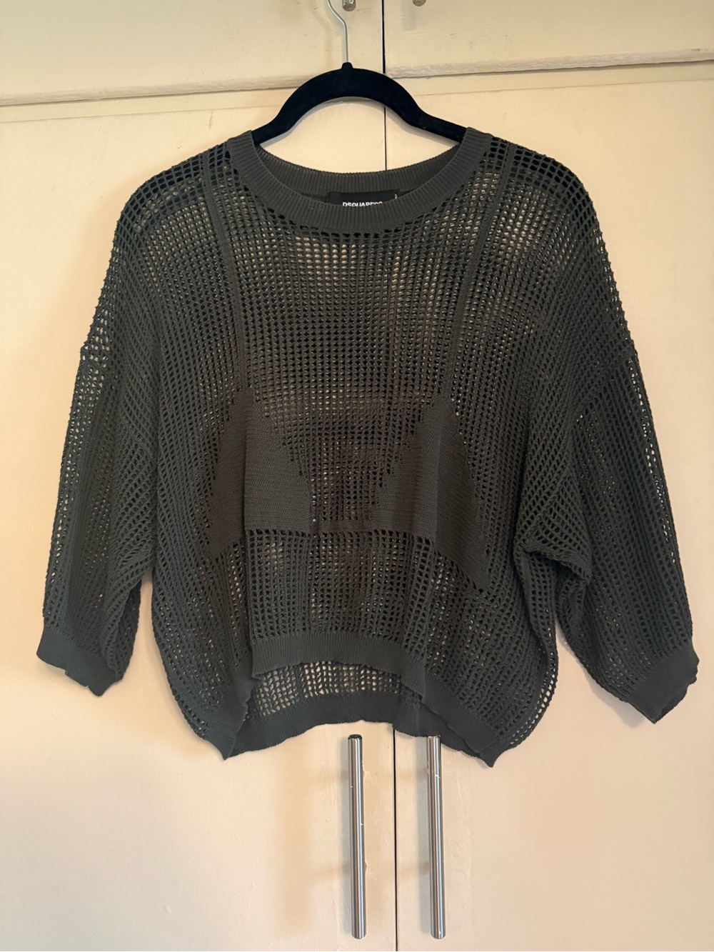 Dsquared2 olive green open-stitch mesh sweater